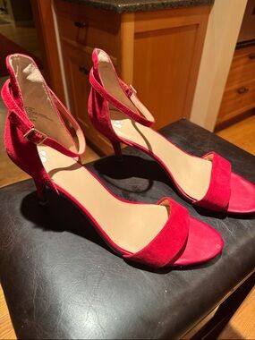 bp Red Open-Toe Ankle-Strap Heels, Size 13